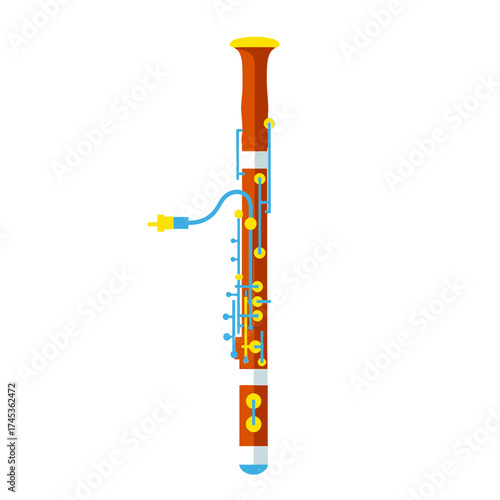 Detailed illustration of a bassoon musical instrument with intricate design.