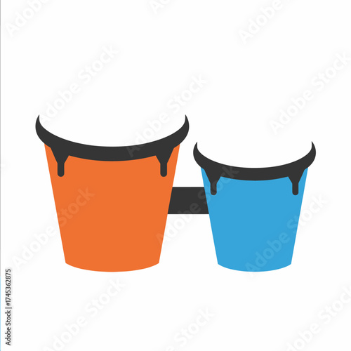 Colorful bongo drums illustration with orange and blue colors for music.