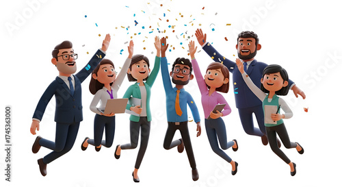 3d icon of group of diverse business people celebrating success isolated on transparent background teamwork and achievement
