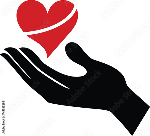 Healthcare Hand Holding Heart Logo – Medical Charity, Hospital Care, and Patient Support Symbol Design for Wellness and Health Services