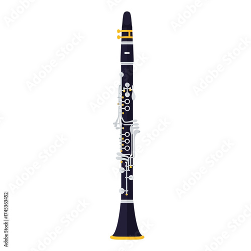 A detailed illustration of a black clarinet musical instrument.
