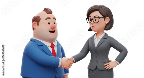3d icon of cartoon business people shaking hands isolated on transparent background partnership and agreement concept