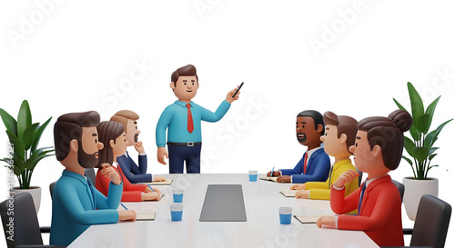 3d icon of business meeting with diverse team in conference room isolated on transparent background