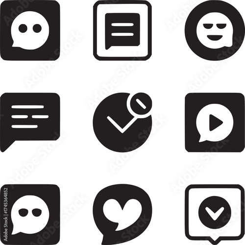 Collection of nine black and white social media icons arranged in a three by three grid pattern