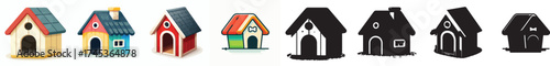 Set of vector and shilhouttes simple dog house images on white background