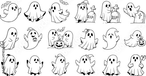 Cute Halloween Ghosts – Cartoon Spirits Vector Collection