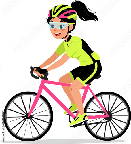 Cheerful Cartoon Style Cyclist Character Riding Bicycle Sport Illustration
