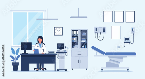 A doctor examines a patient in a medical office setting.