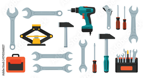 A collection of various hand tools used for repairs and construction.