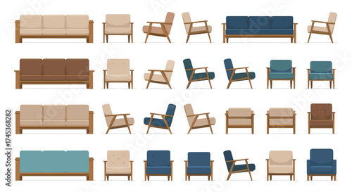 Modern wood framed upholstered furniture for living spaces.