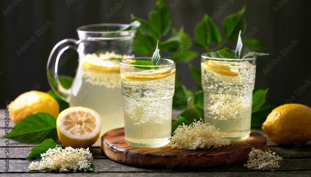 Fototapeta premium elderflower drinks with lemon garnish