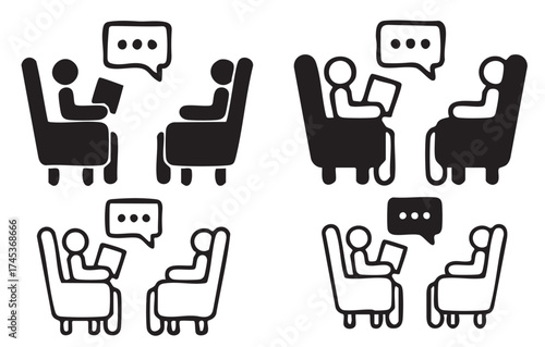 Therapy Session, Business Consultation, or Interview Icon Set: Two People Talking