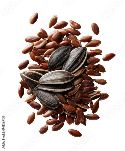 Flax and sunflower seeds scattered