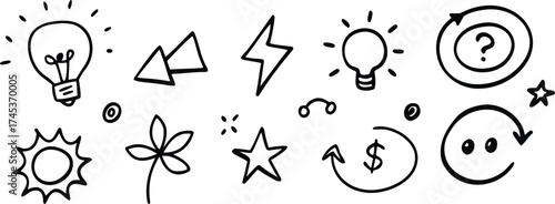 Hand Drawn Collection of Idea Symbols and Icons for Design Projects