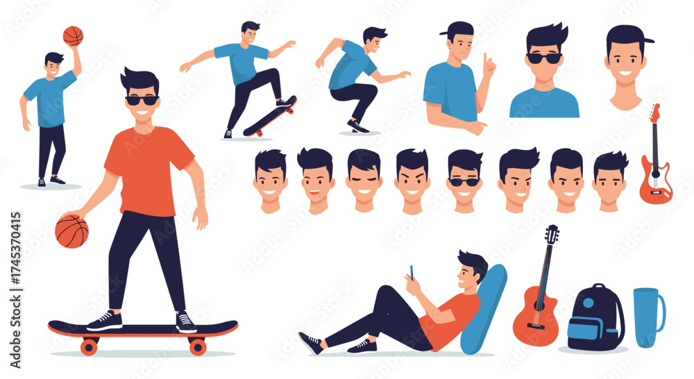 Obraz premium Collection of young men engaged in various recreational activities.