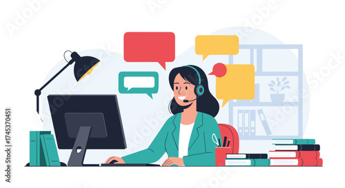 Customer support representative actively communicating with clients online.