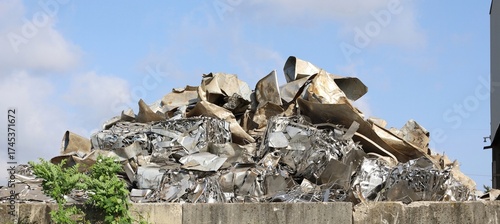 Wallpaper Mural Large stack of aluminum and metallic material scraps in the outdoor storage of the metal recycling plant Torontodigital.ca