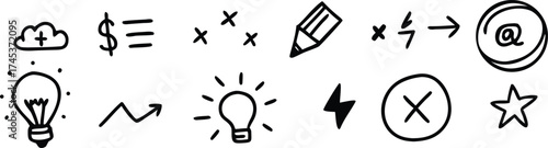 Hand Drawn Doodle Icons Representing Ideas Business Finance And Technology Elements