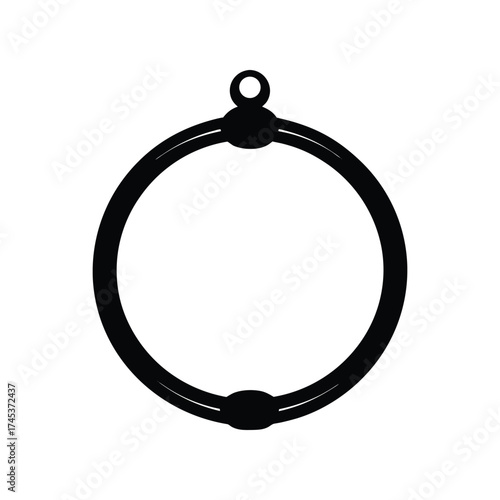 A sleek black vector icon of a circular ring with a small loop at the top, perfect for a keychain, pendant, or modern design element on a white background