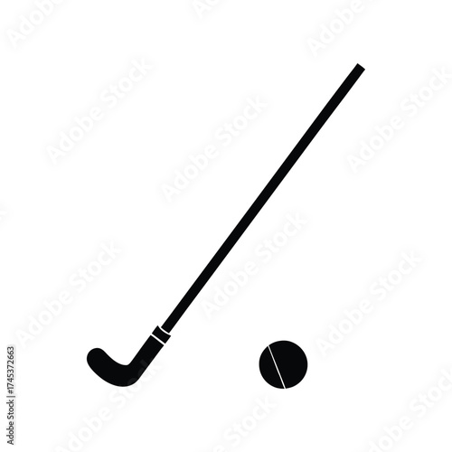 Hockey Stick and Puck Icon Simple Black and White Symbol for Sports and Games