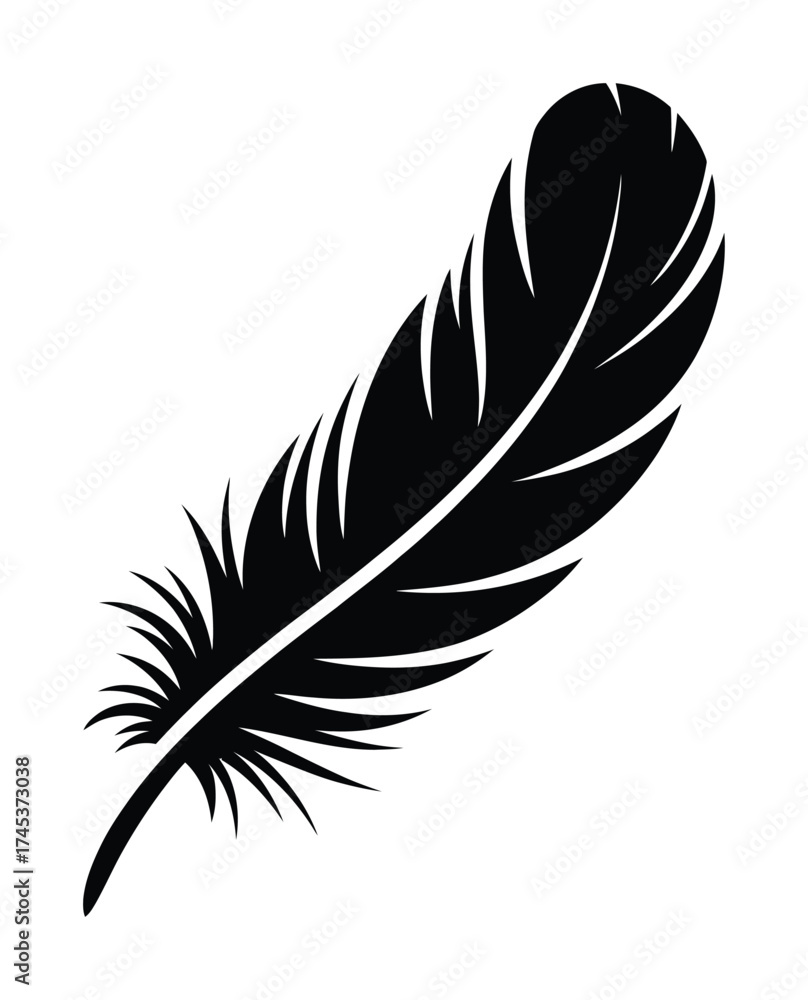 Fototapeta premium Feather black and white silhouette vector drawing