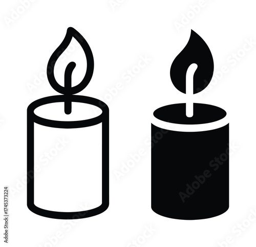 Candle flame black and white icon vector illustration