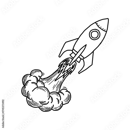 Illustration of hand drawn rocket launching isolated on transparent background