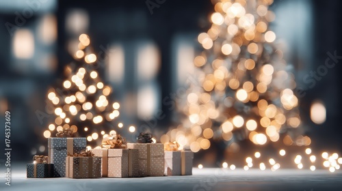 A Christmas tree with a bunch of presents on the ground