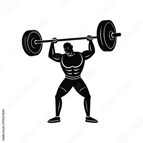 Weightlifter lifting heavy barbell, vector illustration for fitness and gym themes, isolated