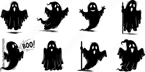 Classic Ghosts – Halloween Cartoon Spirit Vector Icons