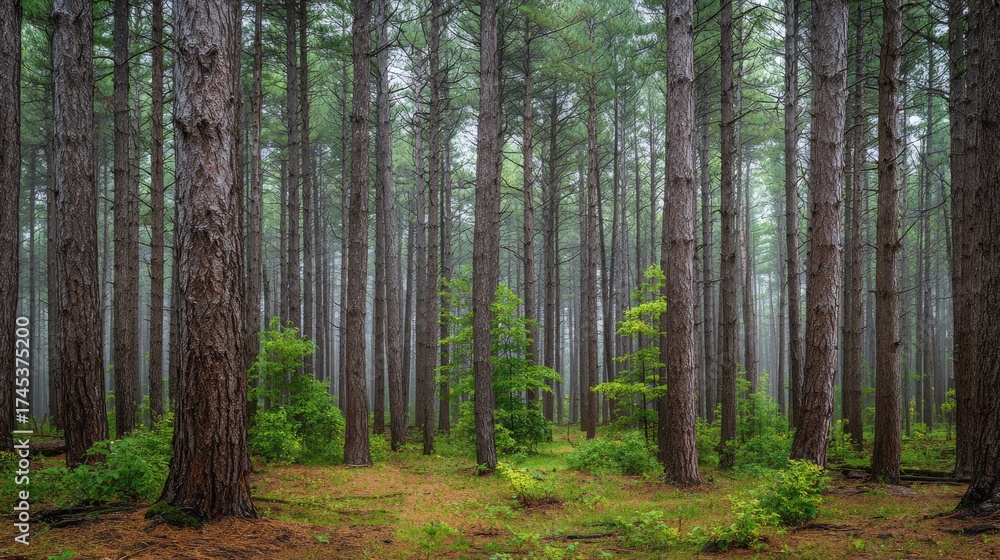 Fototapeta premium Eastern white pine forest at Dawn