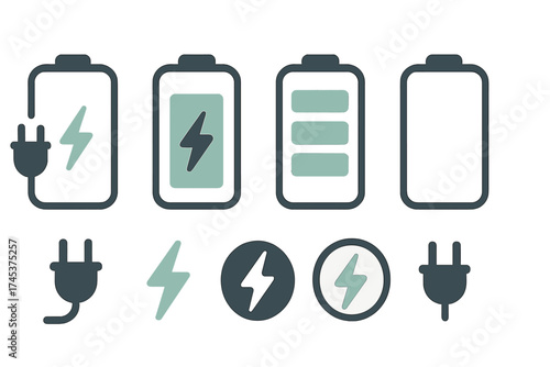 Battery charge level indicators and power plug icons for mobile devices and electric vehicle interfaces