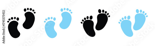 Vector isolated hand drawn baby feet icons on white background. Two colour different shapes footstep. Baby foot print icons on white page. EPS 10. 