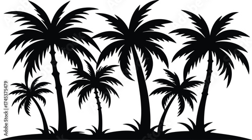 Silhouettes of Tropical Palm Trees on a White Background Vector Art
