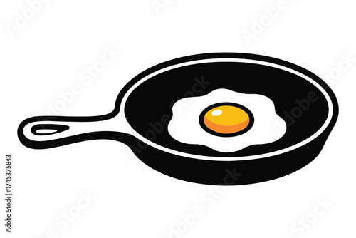 Silhouette of frying pan with fried egg, minimal breakfast cooking vector illustration for food, kitchen, or restaurant design.