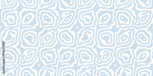 Vector organic seamless pattern. Abstract background with fluid shapes, ripple surface, curved liquid lines. Trending retro-inspired ornament texture. Minimal blue and white funky groovy repeat design