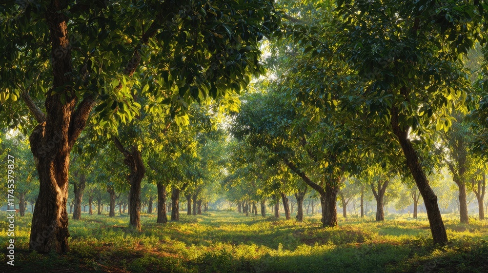 Naklejka premium Persimmon tree orchard at Dawn