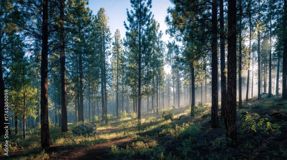 Fototapeta premium Ponderosa pine forest at Dawn