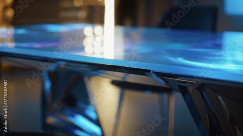 Futuristic illuminated table design showcasing technology and abstract digital display
