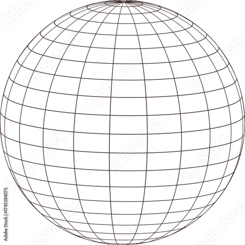Wireframe globe with latitude and longitude lines on a white background