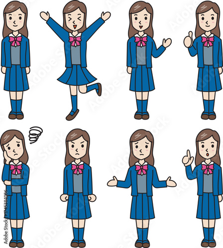 人物素材　女の子　女子高生　家族