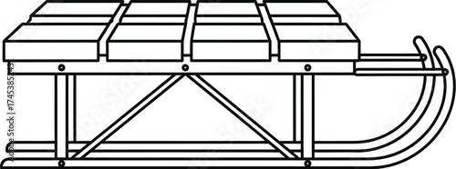 Minimalist line drawing of a classic wooden toboggan sled