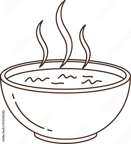 Bowl of hot soup steaming on a white background illustration