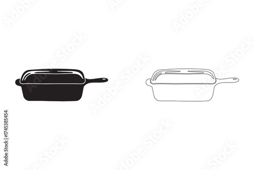 Versatile Cast Iron Pan Illustration Set in Black and White for Culinary Designs and Creative Cooking Concepts