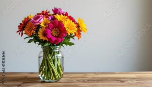 Wallpaper Mural A fresh floral arrangement in a clear vase, placed on a table with a white surface Torontodigital.ca