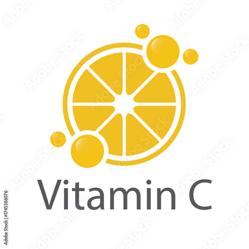 Vitamin C orange and structure. Pill vitamins complex - icon, vector.