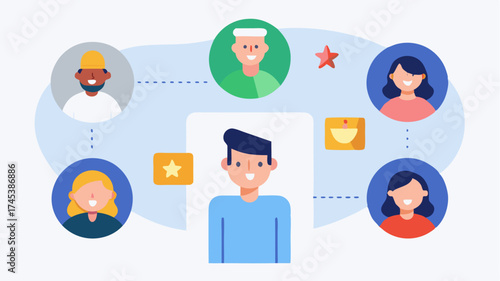 A community feedback feature illustrated showing usergenerated content with photos and comments about their dining experiences encouraging interaction.