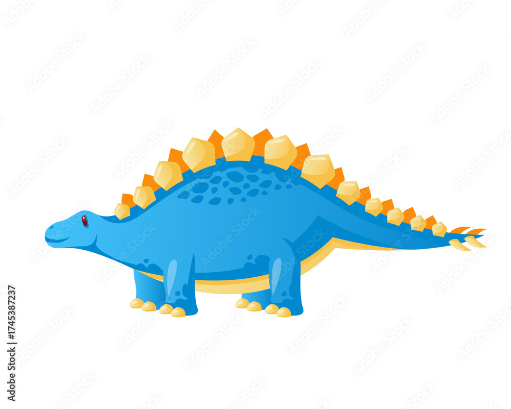 Fototapeta premium Cartoon Stegosaurus Dinosaur with Blue Scales and Orange Plates on Transparent Background