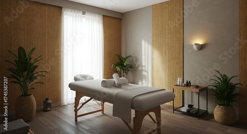 Relaxing Massage Room with Natural Light Warm Decor and Plants
