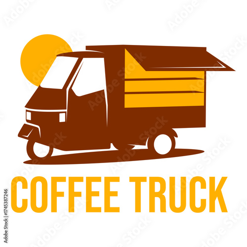 coffee truck flat minimalist logo design
